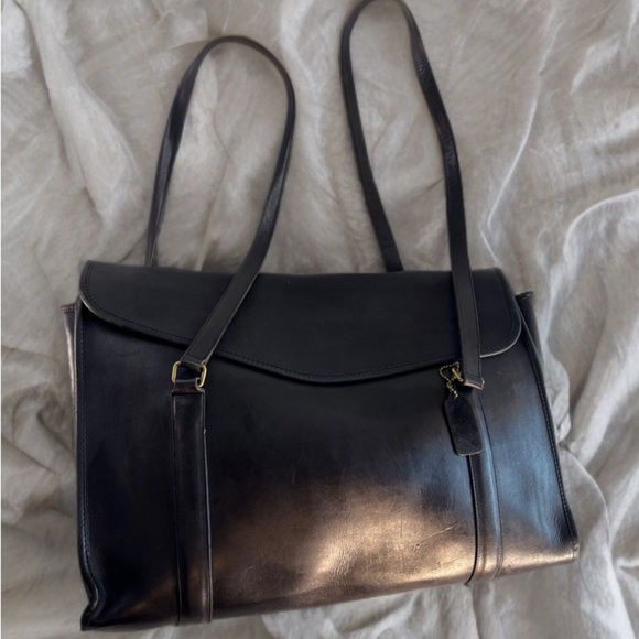 Coach Vtg NYC Shoulder Black Leather Brief - Envelope Portfolio Flannel - Picture 1 of 15